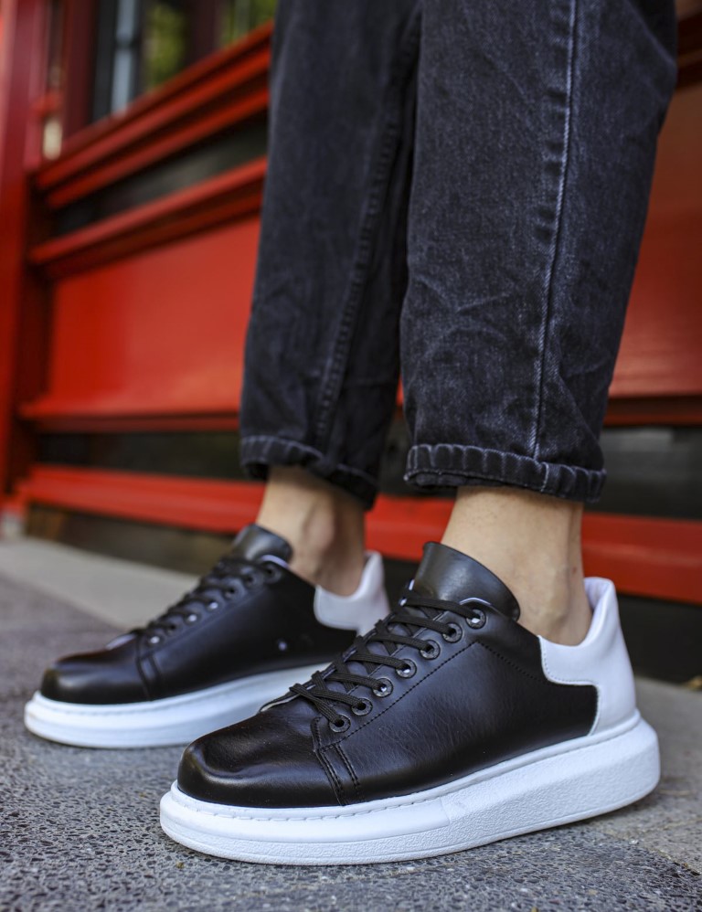 Ανδρικά μαύρα-λευκά δίσολα Sneakers λαστιχένια σόλα CH256M φωτογραφία